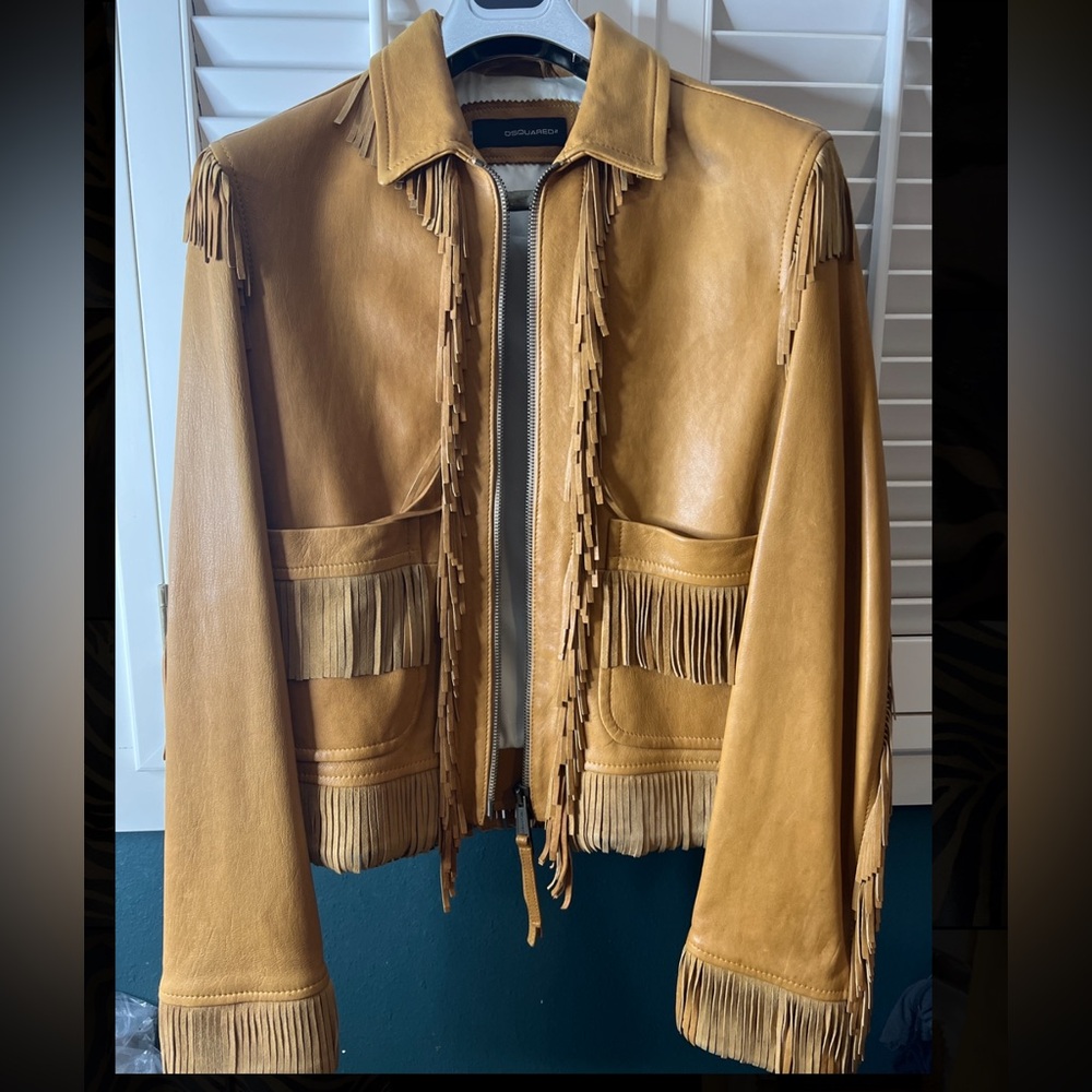 DSQUARED2 Camel Leather Jacket with Fringe
